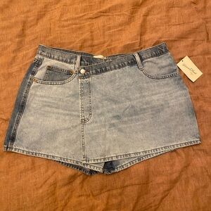 Denim Skort High Waisted Solid Asymmetrical